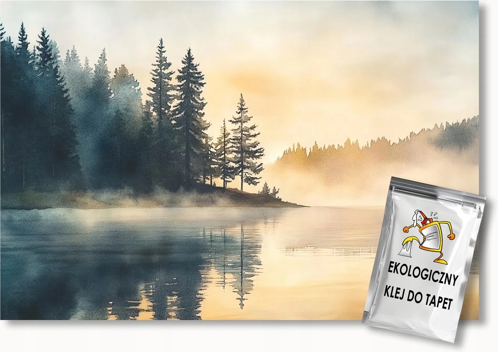 Fotótapéta Flizelina Tájkép Tó Erdő Fák Köd Reggel 100x75 ragasztó