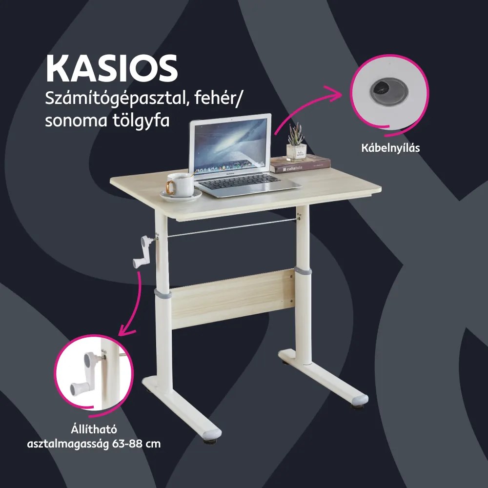 Növekvő íróasztal, tölgy/fehér, KASIOS