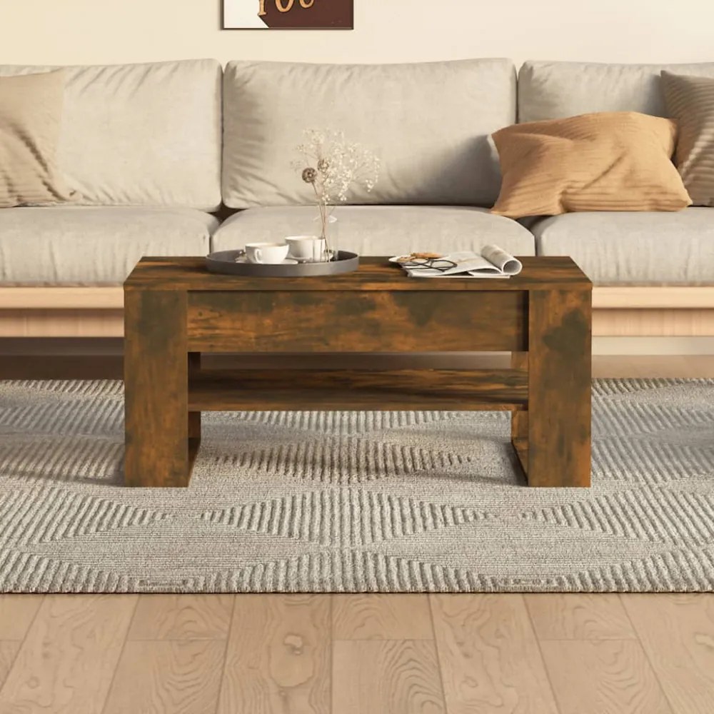 füstös tölgy színű szerelt fa dohányzóasztal 102 x 55 x 45 cm