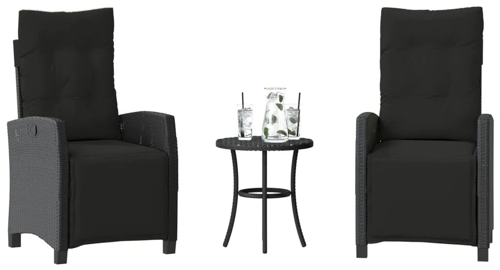 vidaXL 3 részes fekete polyrattan bisztrógarnitúra párnával