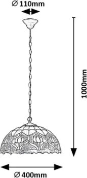 Brilagi - Tiffany stílusú vitrázs csillár, láncra függesztett LORAS 2xE27/60W/230V