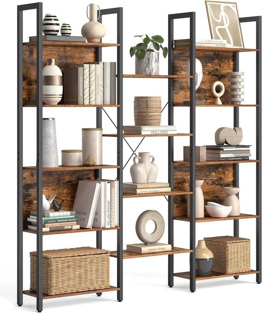 Könyvespolc létrapolc, ipari stílus, 158x24x166 cm, rusztikus barna fekete