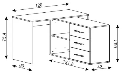 Íróasztal fiókokkal és univerzális sarokmegoldással (jobb/bal) JULES barna/fekete