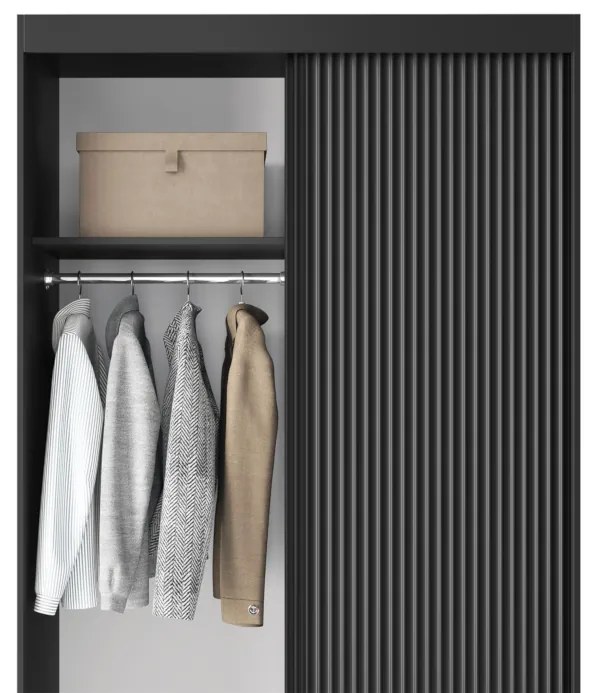 PRESCO 2 tolóajtós ruhásszekrény, 120x220x60, fekete