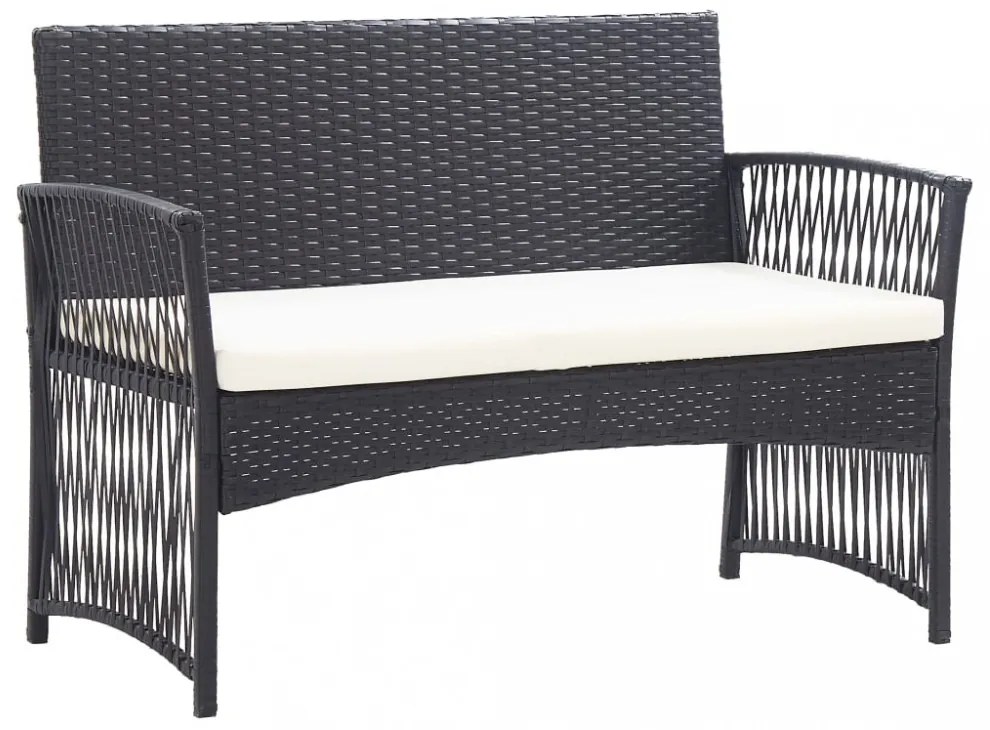 4-részes fekete kerti polyrattan bútorszett párnákkal