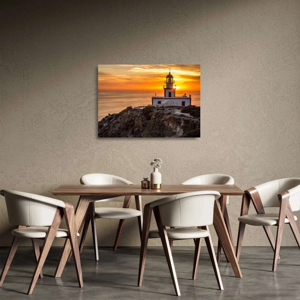 Világítótorony naplementekor képe (üvegen) (70x50 cm)