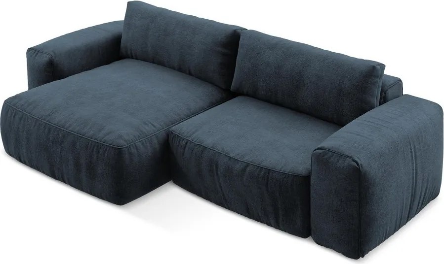 Sötétkék zsenília kinyitható sarokkanapé (bal oldali-heverő résszel) Kuki – Makamii
