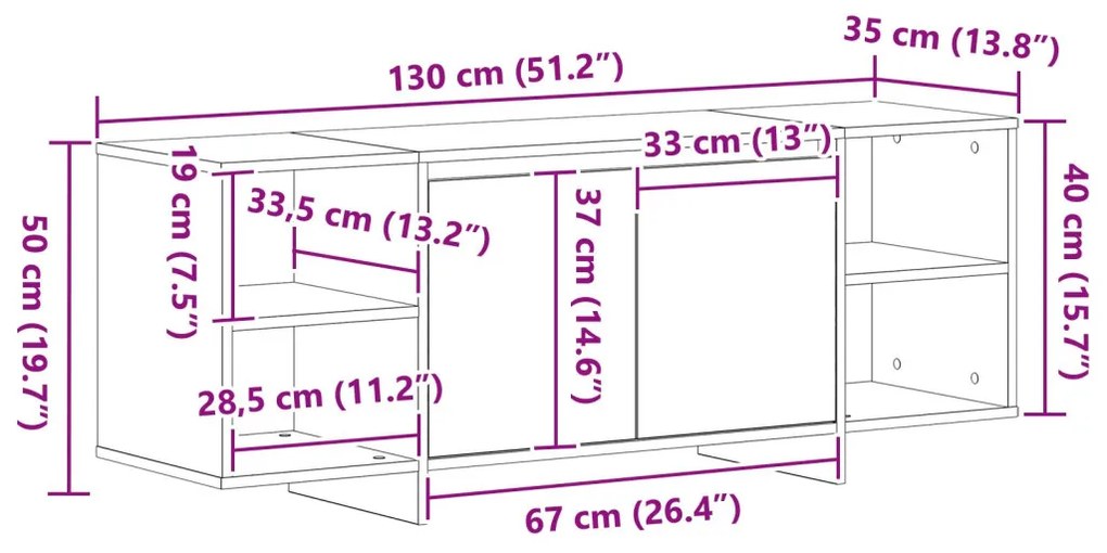 TV állvány - Fekete tölgy - 120x30x40.5 cm - Műmárványból készült