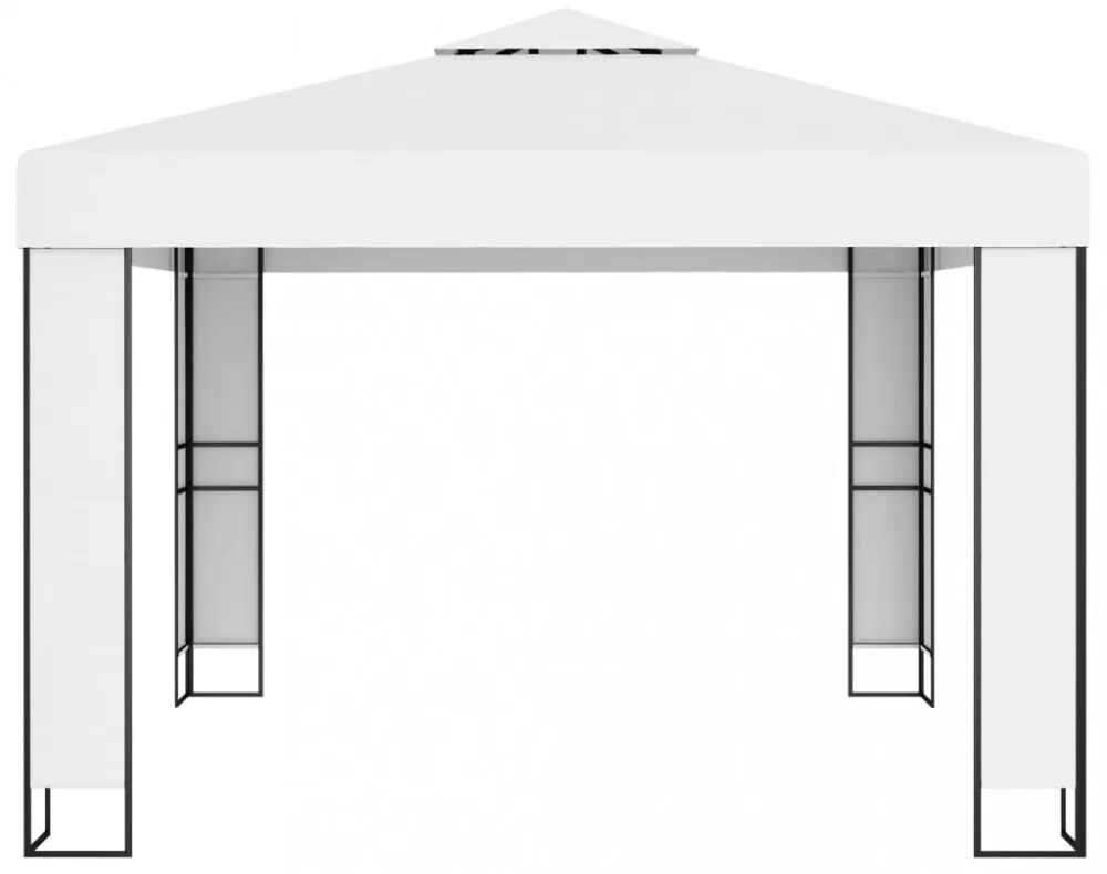 fehér dupla tetős pavilon LED fényfüzérrel 3 x 3 m