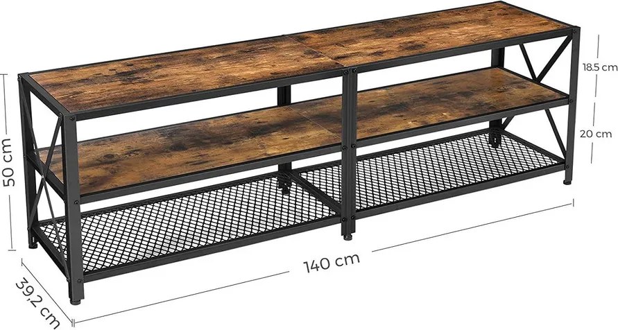 TV állvány, TV szekrény polcokkal 140 x 39 x 52 cm rusztikus barna