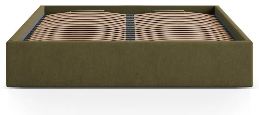 Zöld kárpitozott ágyneműtartós-ágytámla nélkül franciaágy ágyráccsal 200x200 cm Susan – Micadoni