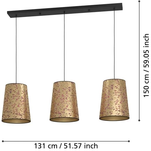 Eglo 390293 - Csillár zsinóron CASTUERA 3xE27/25W/230V arany/rózsaszín