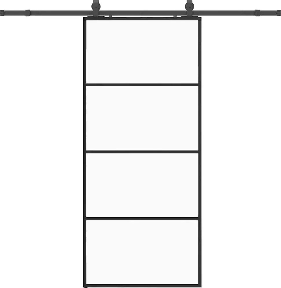 vidaXL fekete ESG üveg tolóajtó fémszerelvény-szettel 90x205 cm