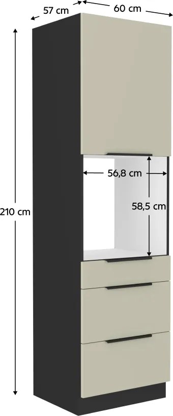 Magas szekrény beépített sütőhöz, kasmír/fekete, ARAKA 60 DPS-210 3S1F
