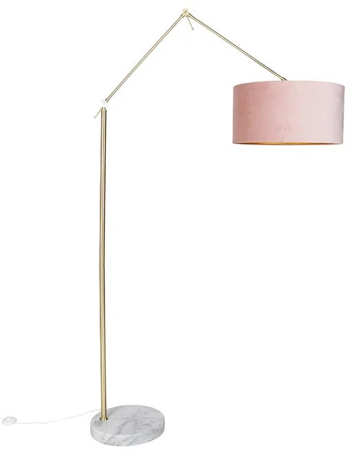 Modern állólámpa arany bársony árnyékolóval rózsaszín 50 cm - Editor