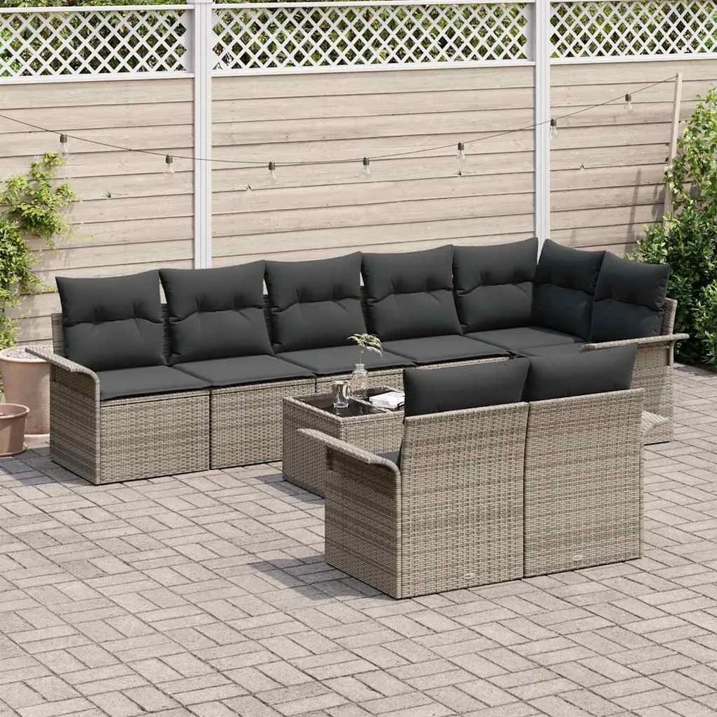 Kerti Kanapé Szett párnával tárolóval 9 pcs Szürke Poli rattan