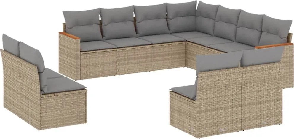 vidaXL 11 részes bézs polyrattan kerti ülőgarnitúra párnákkal