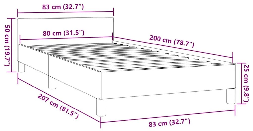 kék szövet ágykeret fejtámlával matrac nélkül 80 x 200 cm