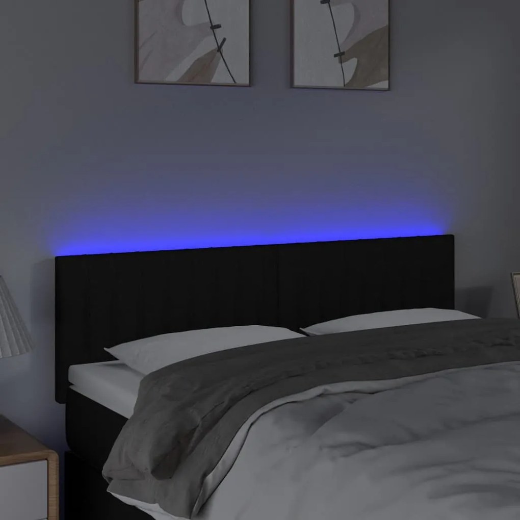 fekete szövet LED-es fejtámla 144x5x78/88 cm