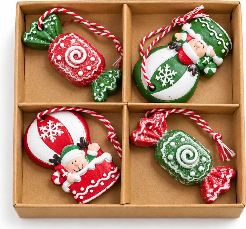 Szett 4 db karácsonyi dísz CANDY ELF 6 cm