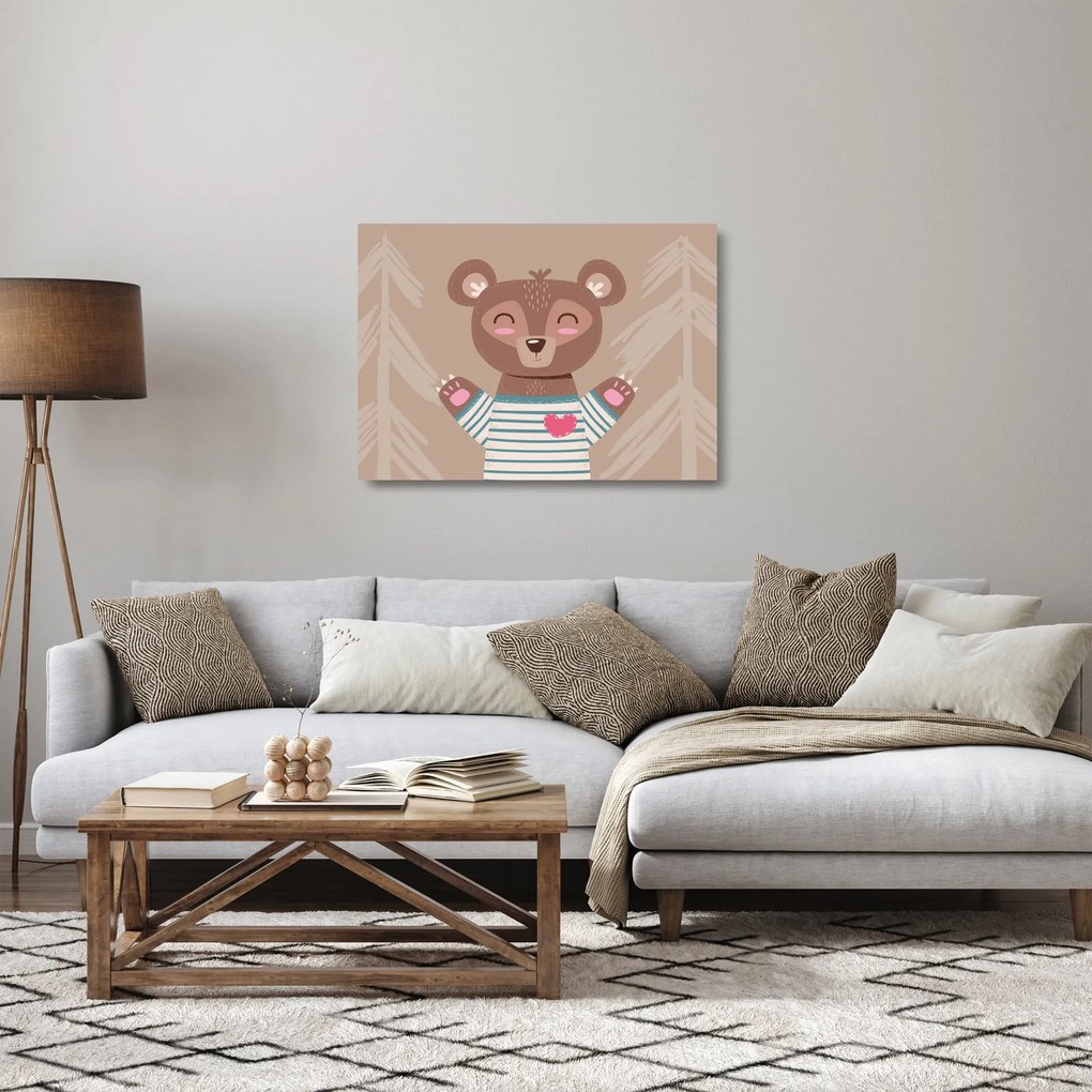 Üveg kép - Mackó csíkos pólóban (70x50 cm)
