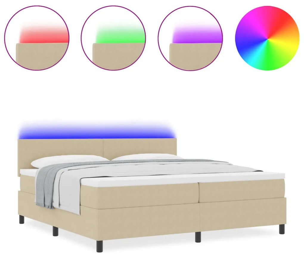 Box Spring Ágy Matraccal &amp; LED Világítással Zöld Szürke 200x200 cm Bársony Szövet