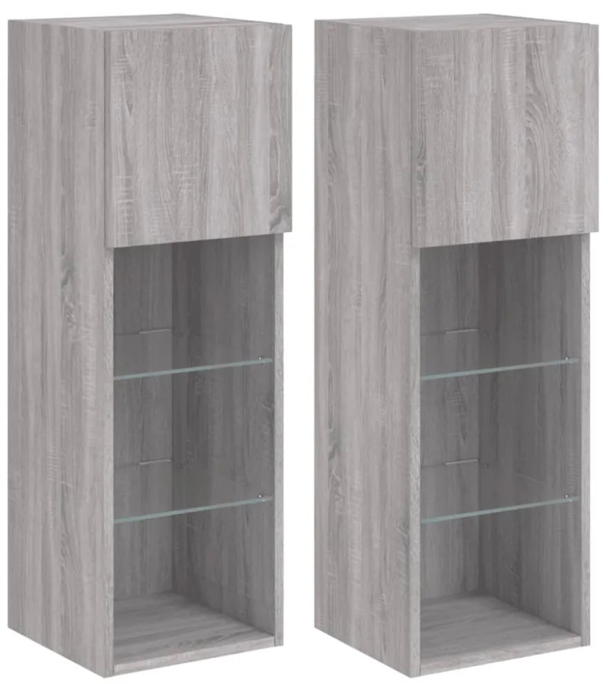 szürke sonoma színű TV-szekrény LED-világítással 30,5x30x90 cm