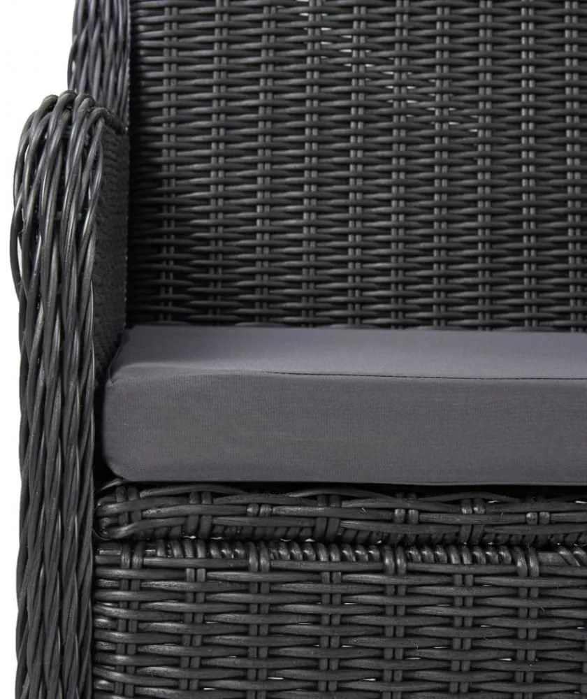 3 darabos fekete polyrattan kerti bisztrószett párnákkal