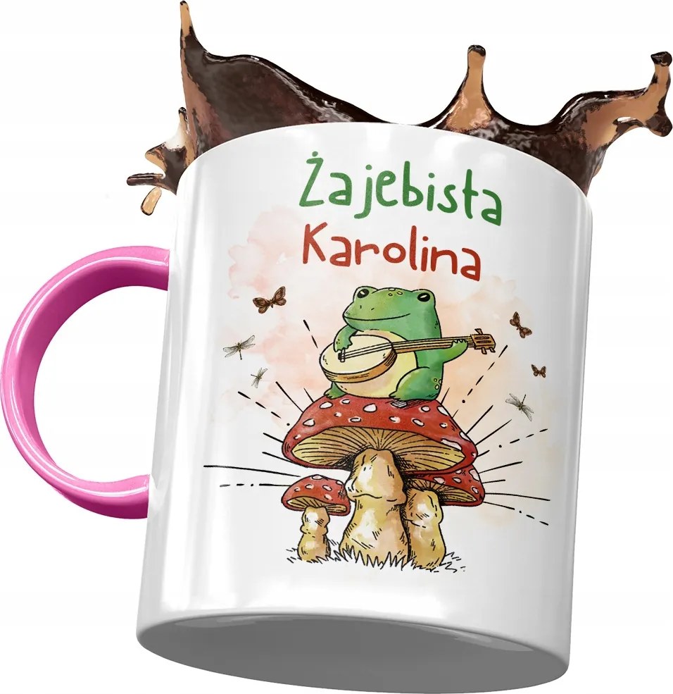 Rózsaszín Bögre Karolina Barátnőnek Ajándék Nyomtatott Fotóval