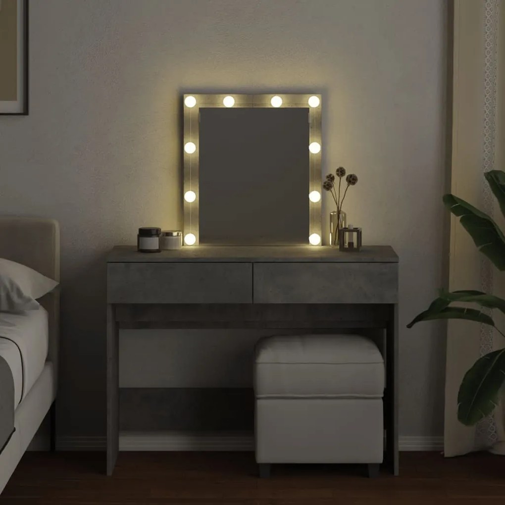 betonszürke fésülködőasztal LED-del 100 x 40 x 130 cm