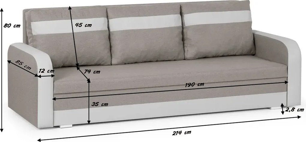 KONRAD Háromszemélyes kinyitható kanapé Sötétszürke/fehér