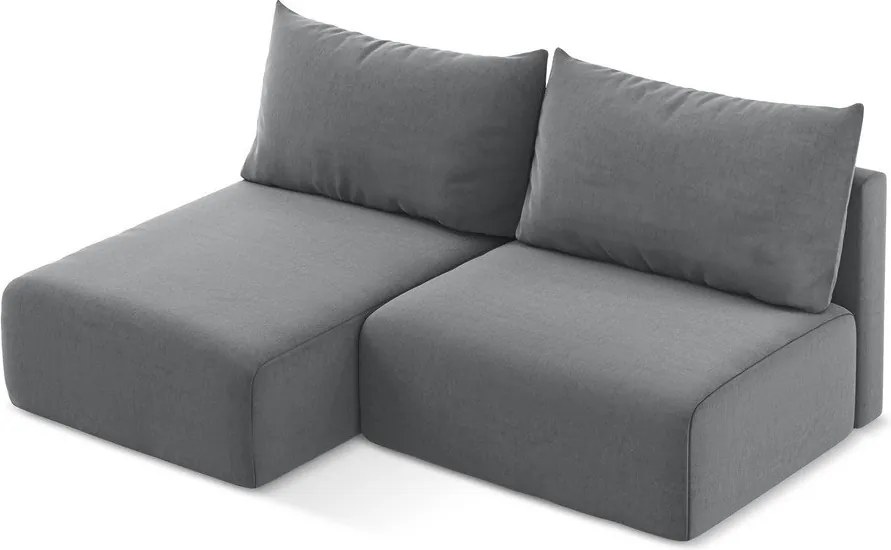 Szürke bársony kinyitható-tárolóhelyes sarokkanapé (bal oldali-heverő résszel) Kalena – Makamii