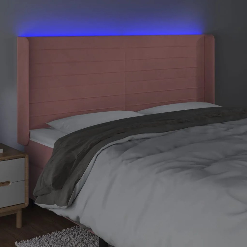 rózsaszín bársony LED-es fejtámla 203x16x118/128 cm