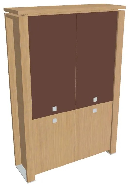 Verno+ magas szekrény 140 x 46 x 210 cm, kombinált ajtó, világos tölgy / barna