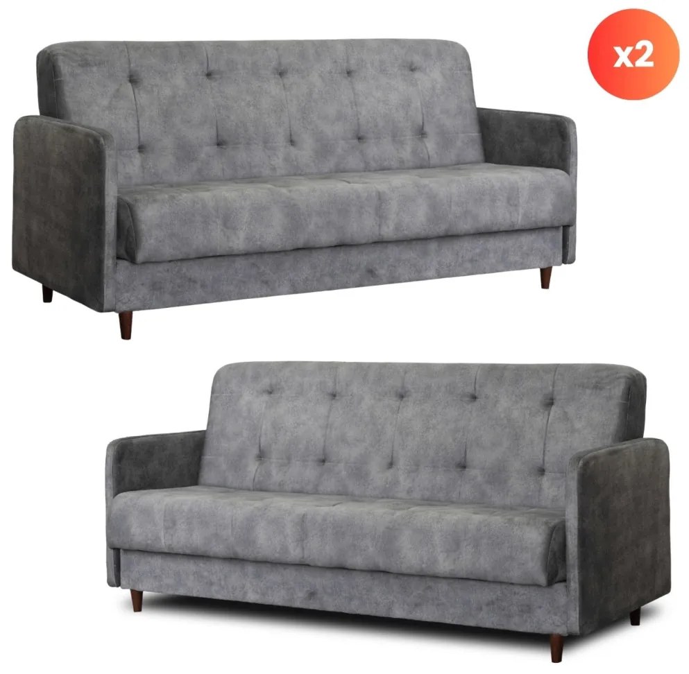 Zestaw 2x Sofa TIVOLI Szara Welurowa