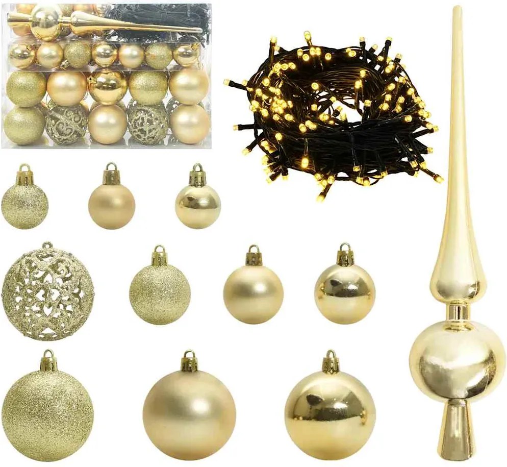 vidaXL Karácsonyi Díszgömb Készlet 150 LED-del 61 pcs Arany Műanyag