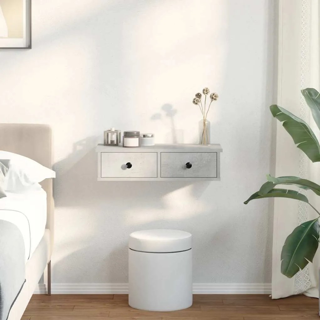 Falipolc fiókokkal betonszürke 60x28x15 cm műszaki fa