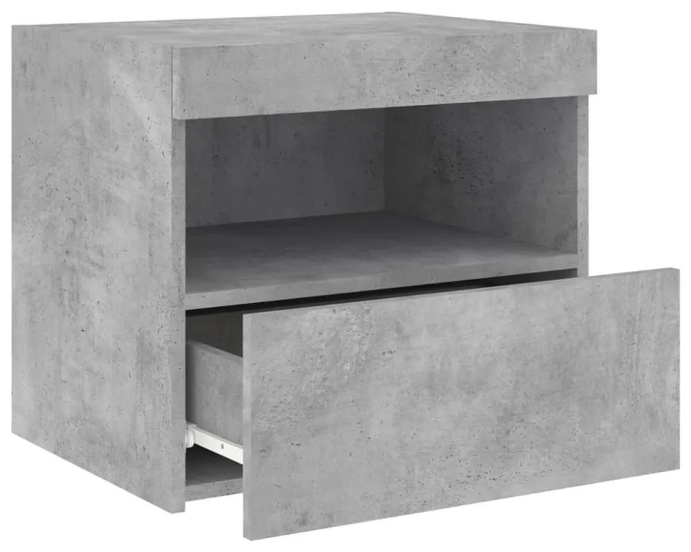 2 db betonszürke éjjeliszekrény LED-fényekkel 50x40x45 cm
