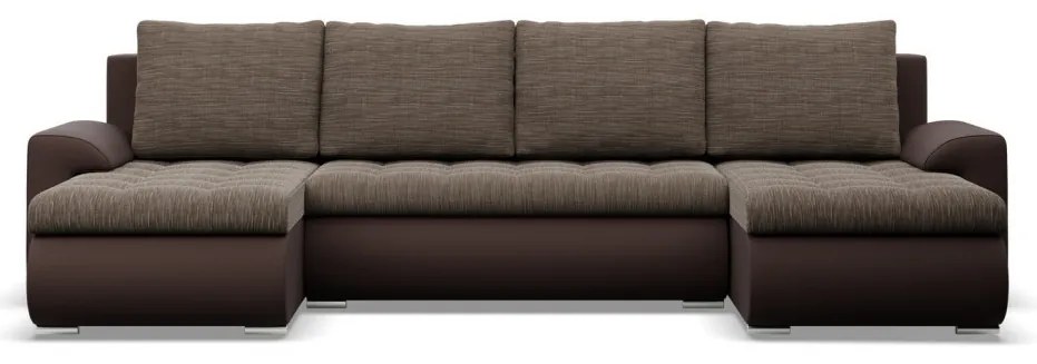 Tokio U alakú sarokkanapé, 3 ágyneműtartóval, fonott + műbőr, univerzális oldal, barna