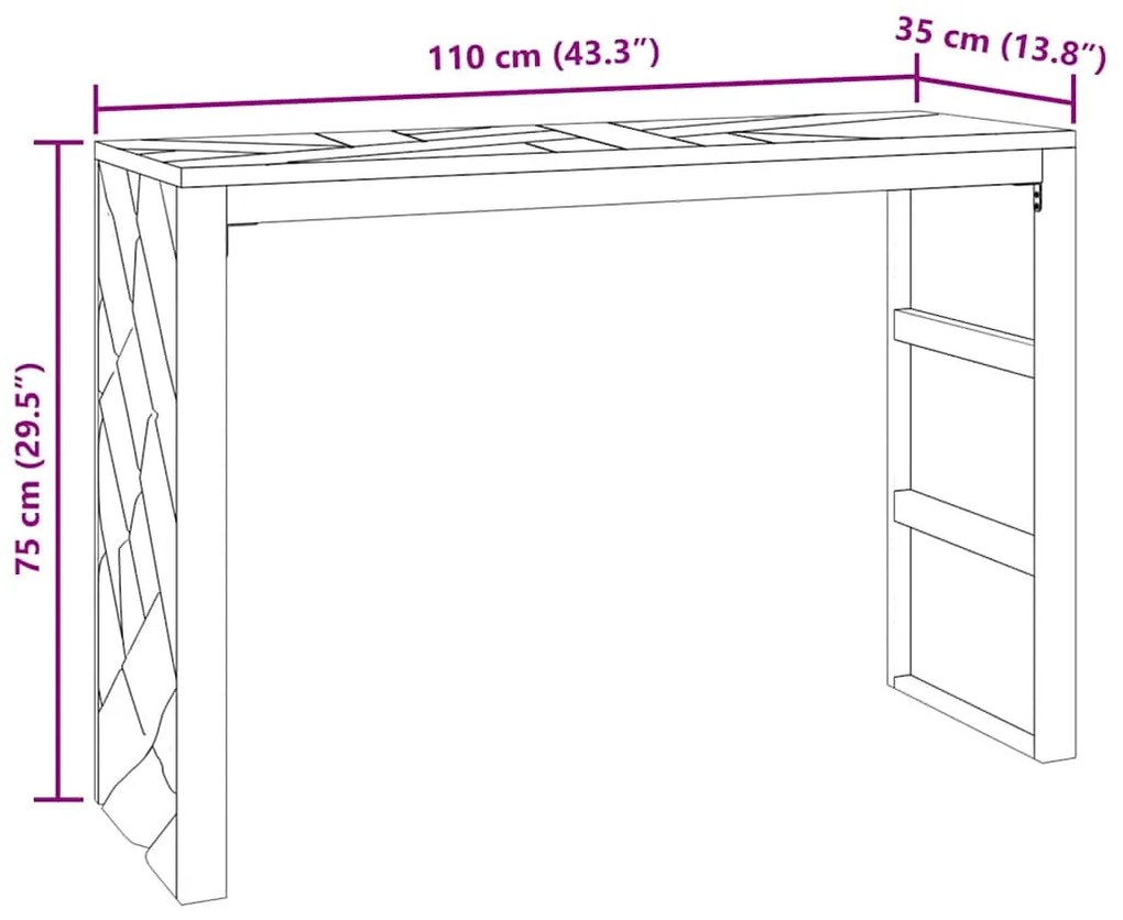 konzolasztal 110x35x75 cm tömör fa teakfa