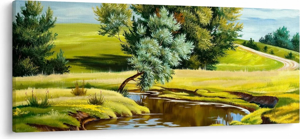 Kép - folyó a rétek között,, olajfestmény (120x50 cm)