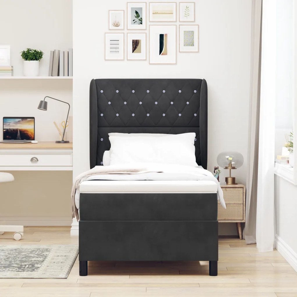 Boxspring Ágy Mattal Fekete 90x190 cm Bársonyos
