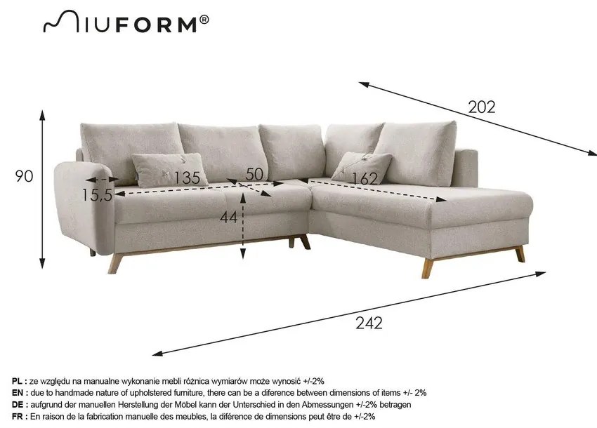 Scandic Lagom L világosszürke kinyitható kanapé, jobb oldalas - Miuform