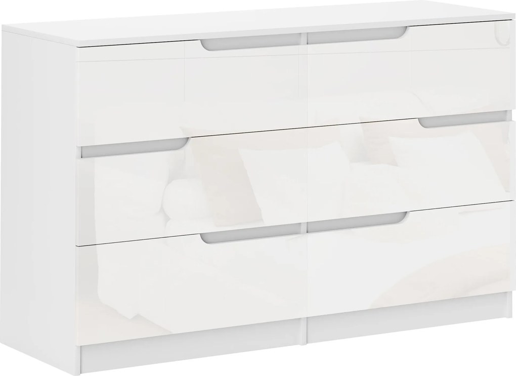 HOMCOM 6 Fiókos Modern Fakk, Antitipikus Fiókos Szekrény 120x40x75 cm Fehér | Aosom