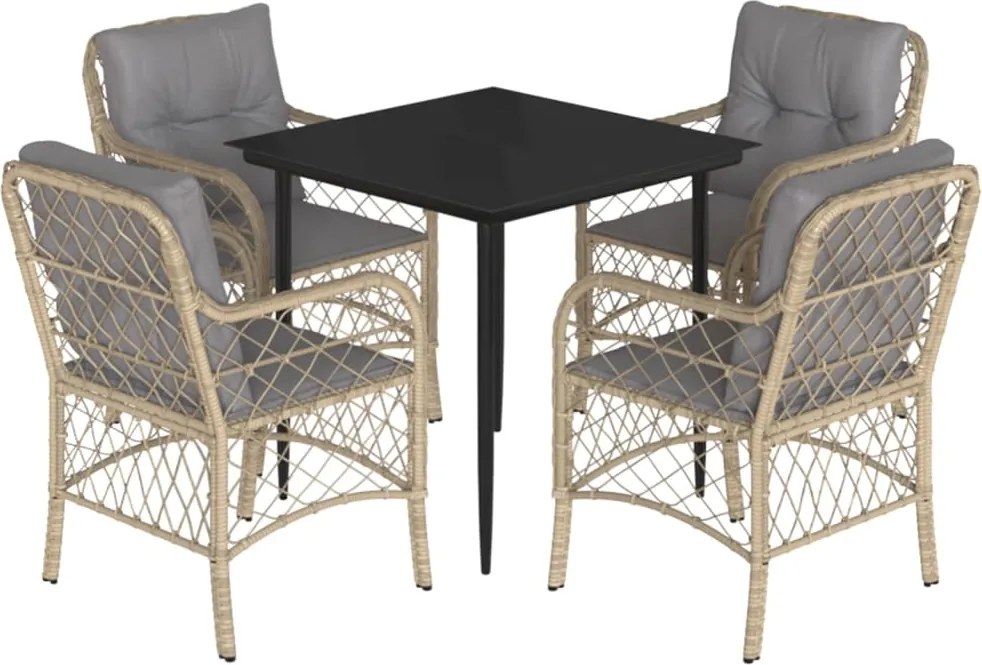 vidaXL 5 részes vegyes bézs polyrattan kerti étkezőgarnitúra párnákkal