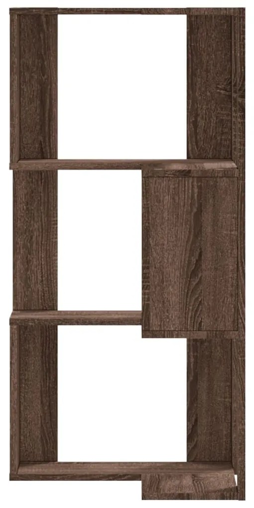 3 szintes barna tölgy szerelt fa sarok könyvespolc 50x50x102 cm