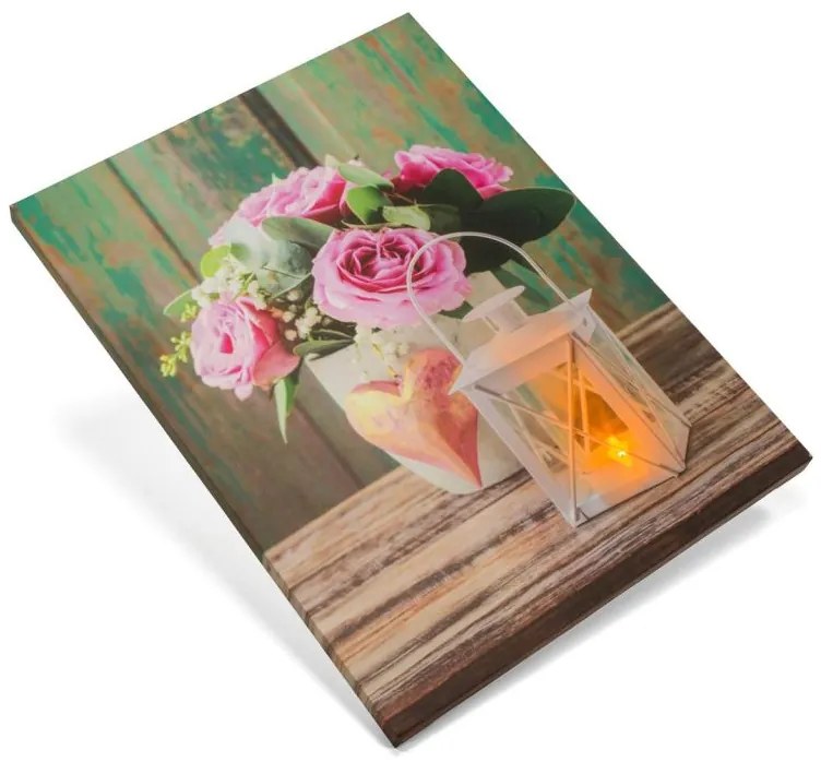 Falikép NEXOS Roses and lantern 30 x 40 cm - 1x LED