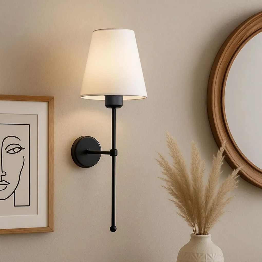 Fali lámpa szövet búrával, fekete-bézs