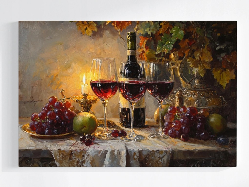 Poszter Csendélet Bor Gyümölcs Gyertya Romantikus 60x40