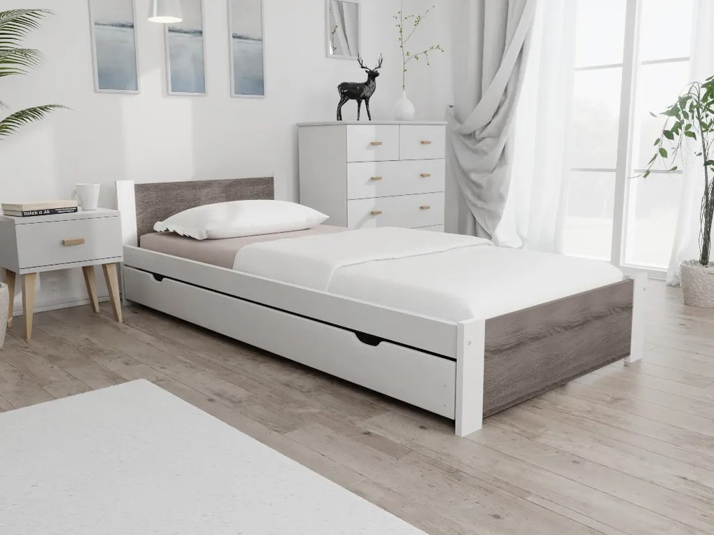 Ágy IKAROS 90 x 200 cm, fehér/szarvasgomba tölgy Matrac: Coco Maxi matrac 20 cm, Ágyrács: Ágyrács nélkül